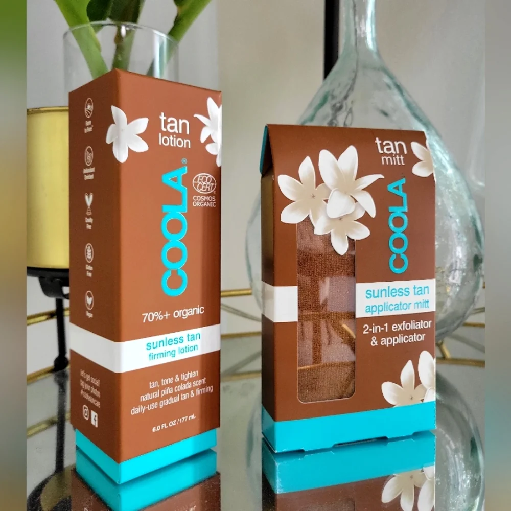 ✨️HP✨️NIB COOLA Sunless Tan Firming Lotion and COOLA Tan Applicator Mitt - Picture 1 of 9